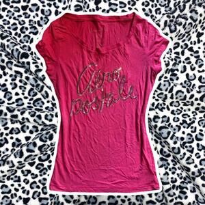 pink aero sequined graphic y2k baby tee